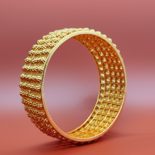 Golden Brass Bangles for Women – 1 Pair Artificial Jewelry in Bright Gold Finish