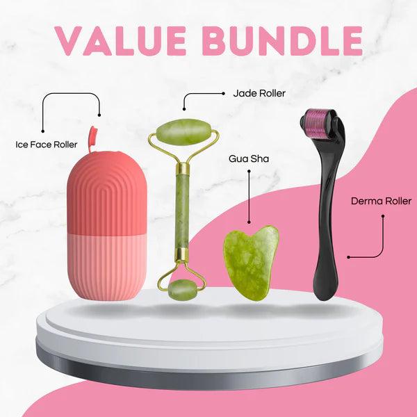 Marble Jade Roller & Ice Roller Combo Pack | 3-in-1 Facial Massager & Derma Roller