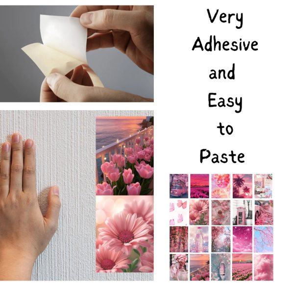 Pink Wall Collage Pack of 20  Aesthetic Bedroom Décor Stickers & Photo Prints